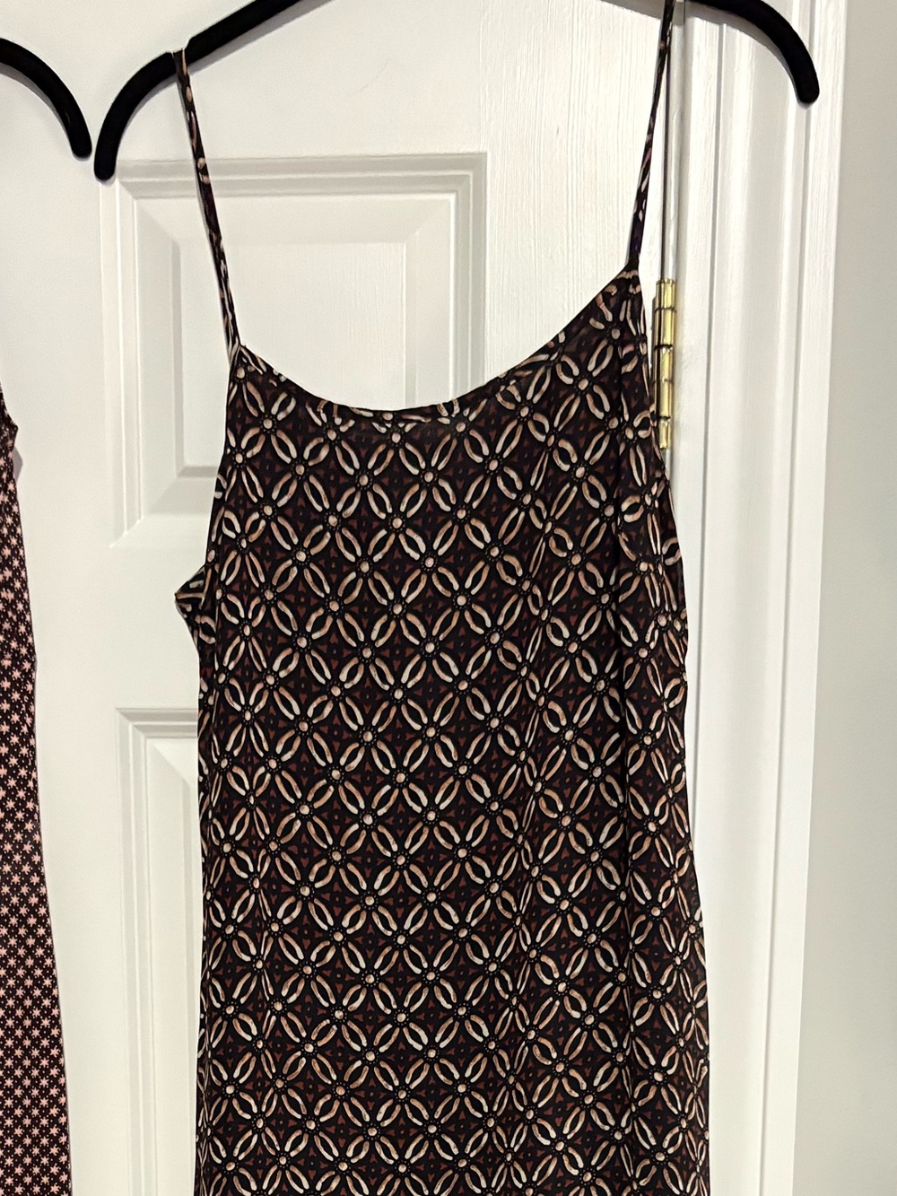 Brown Geometric Maxi Slip Dress - Women's Spaghetti Strap Dress